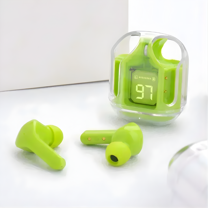 Transparante Bluetooth-oordopjes met LED-display