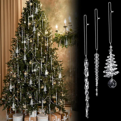 24 kristallen ijskegel-ornamenten voor de kerstboom (3 verschillende ontwerpen)