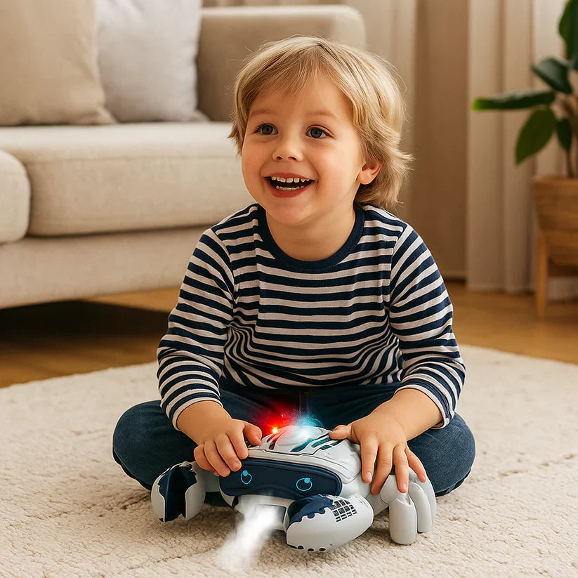 Helder oplichtende muzikale krab met zachte waternevel