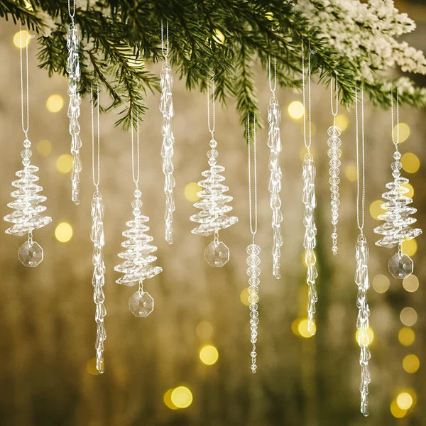 24 kristallen ijskegel-ornamenten voor de kerstboom (3 verschillende ontwerpen)