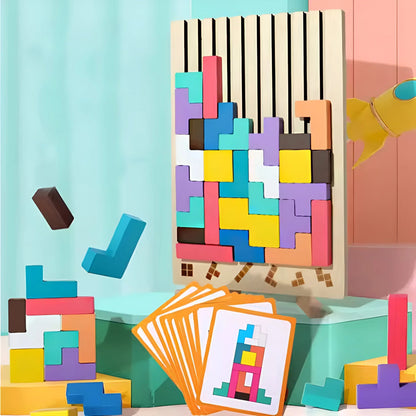 Montessori Houten Tetris – Educatief 3D Constructiespel voor Kinderen