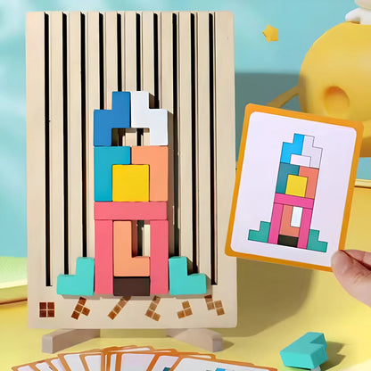 Montessori Houten Tetris – Educatief 3D Constructiespel voor Kinderen