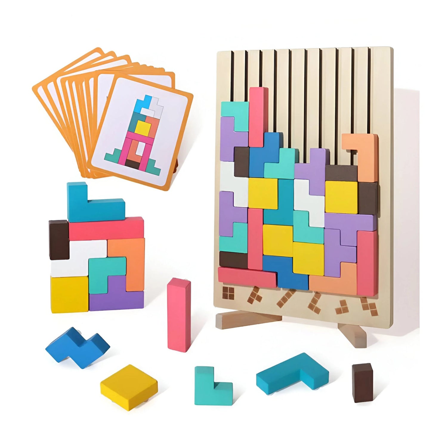 Montessori Houten Tetris – Educatief 3D Constructiespel voor Kinderen