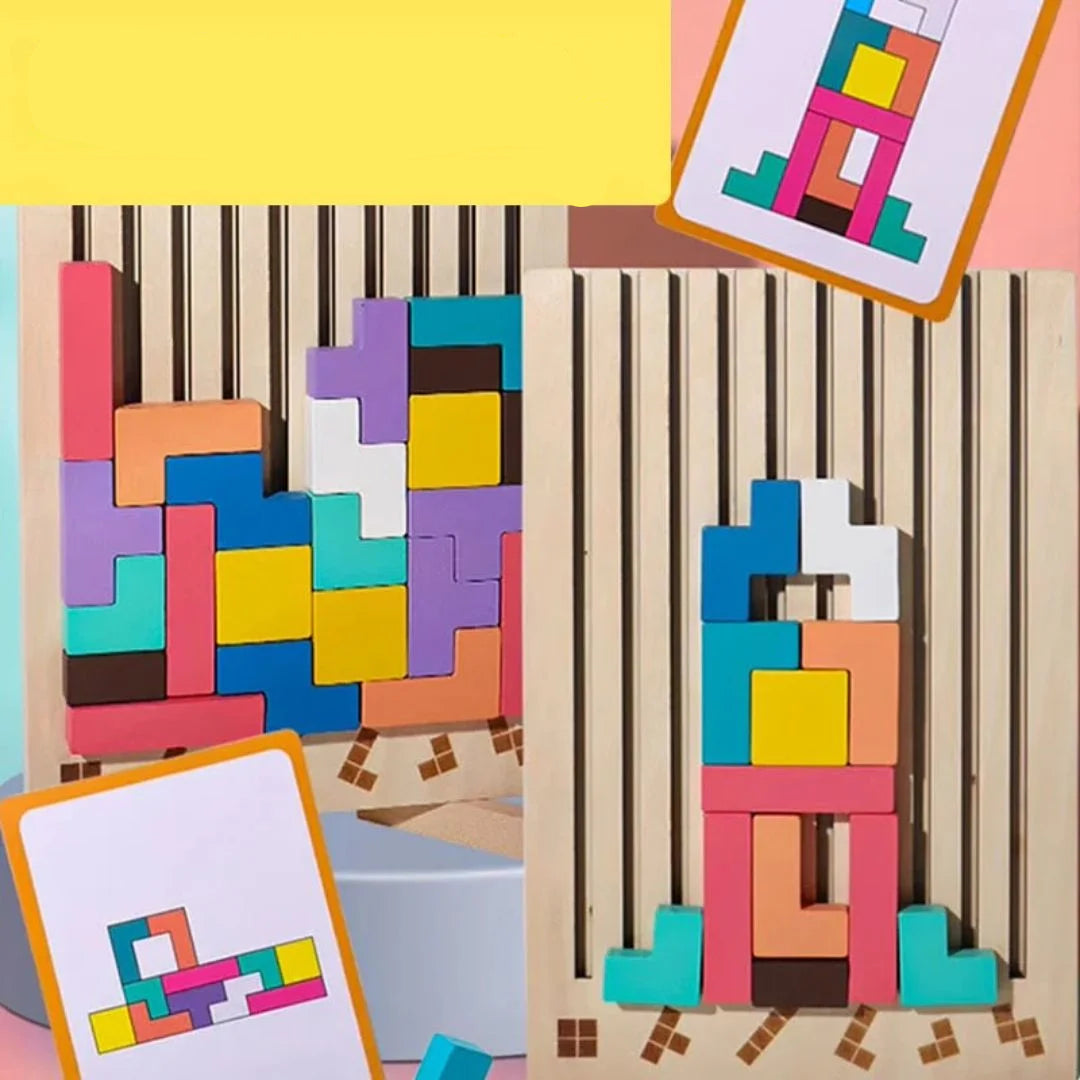 Montessori Houten Tetris – Educatief 3D Constructiespel voor Kinderen